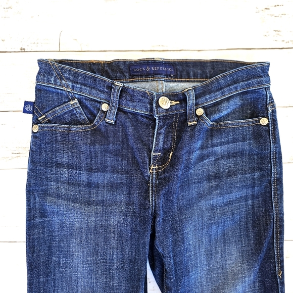 Rock & Republic Dark Wash Denim Jeans Kasandra Bootcut Embellished Logo Pockets - Picture 4 of 11